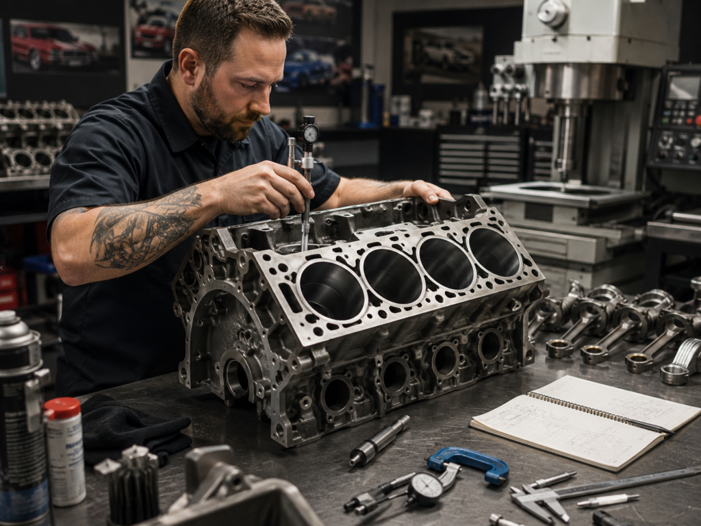 Performance pistons connecting rods and engine components prepared for a custom build